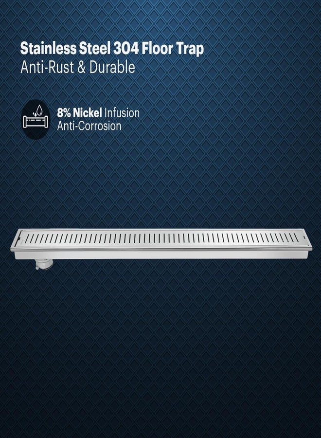 Johnson Bathrooms Johnson Fusion 4x24 inches Rectangle Shower Drain Channel | SS304 Grade Vertical Water Drain Channel| Floor Drain for Bathroom with Cockroach Trap| 2 Year Warranty (T3291C2- Stainless Steel) - Image 3